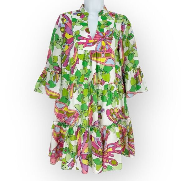 TRINA TURK NWT MOVIE COLONY 2 DRESS SIZE XS - Colorful Silk- Tiered Ruffle - Picture 5 of 11